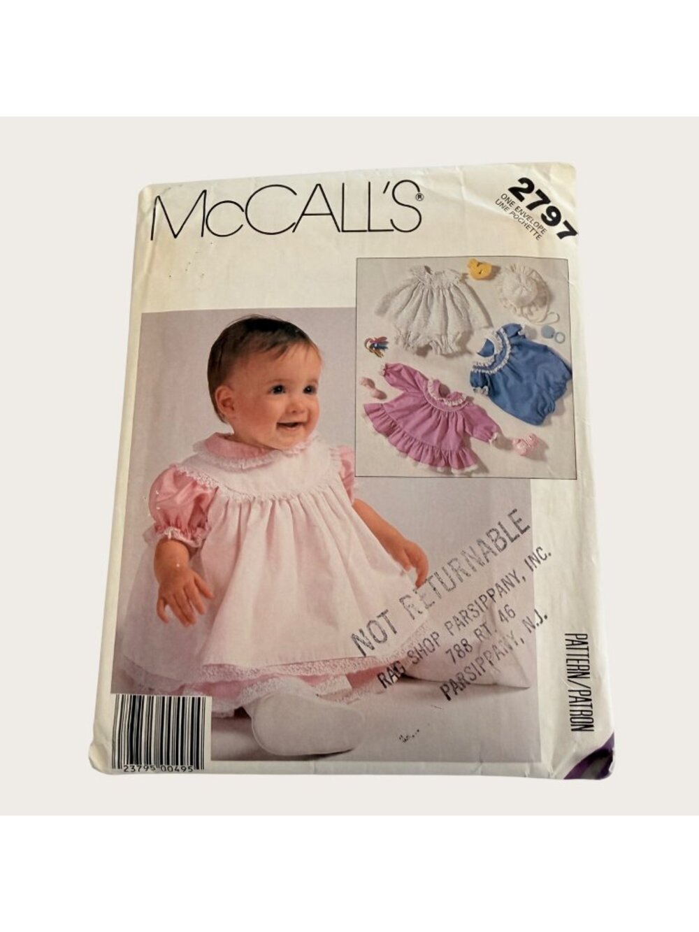 Vintage 1980s McCalls Sewing Pattern 2797 Infant Dress Panties Romper Hat